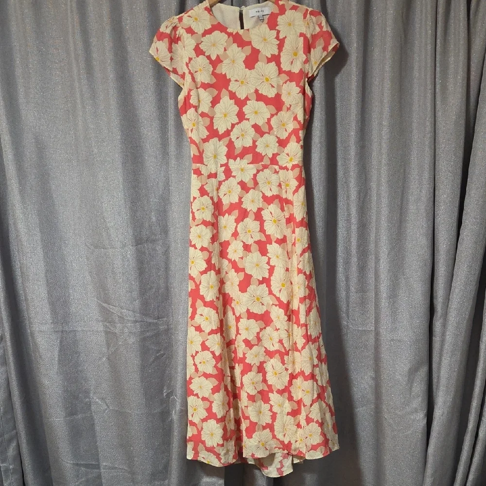 Reiss Pink and Cream Floral Midi Dress - Picture 8 of 12